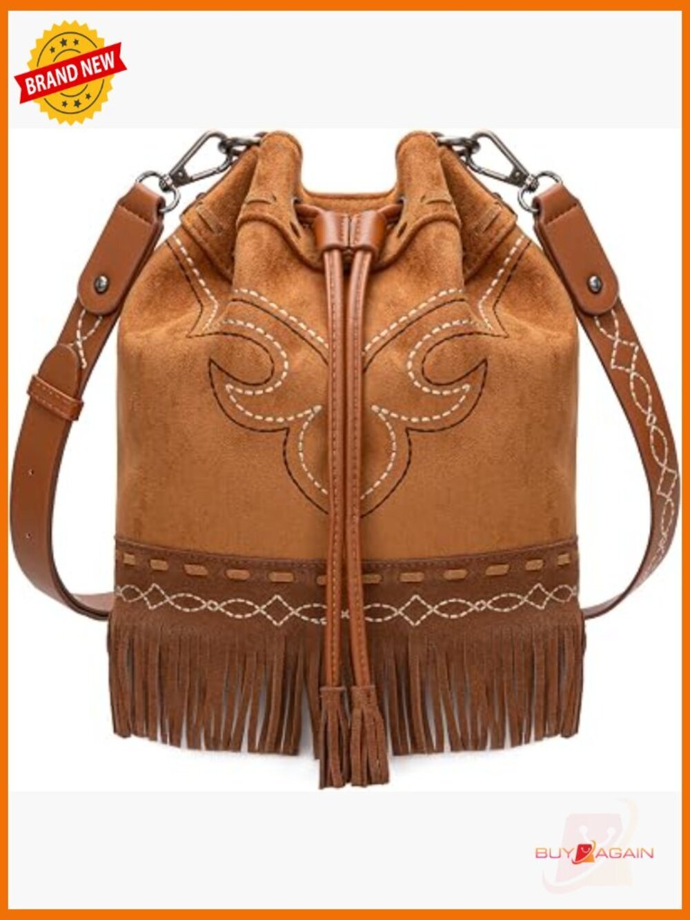 Western Fringe Crossbody Bucket Bag Drawstring Purse